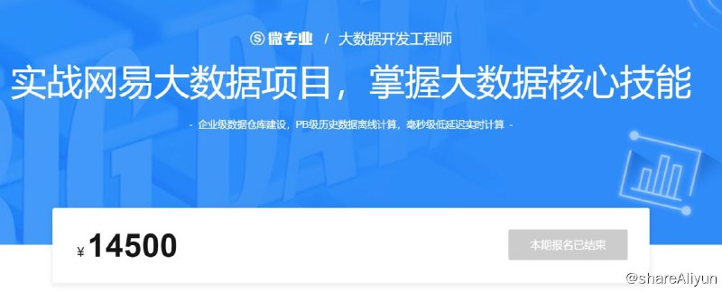 名称：网易云 - 微专业 - 大数据开发工程师 - 带源码课件描述：企业级数据仓库建设，PB级历史数据离线计算，毫秒级低延迟实时计算