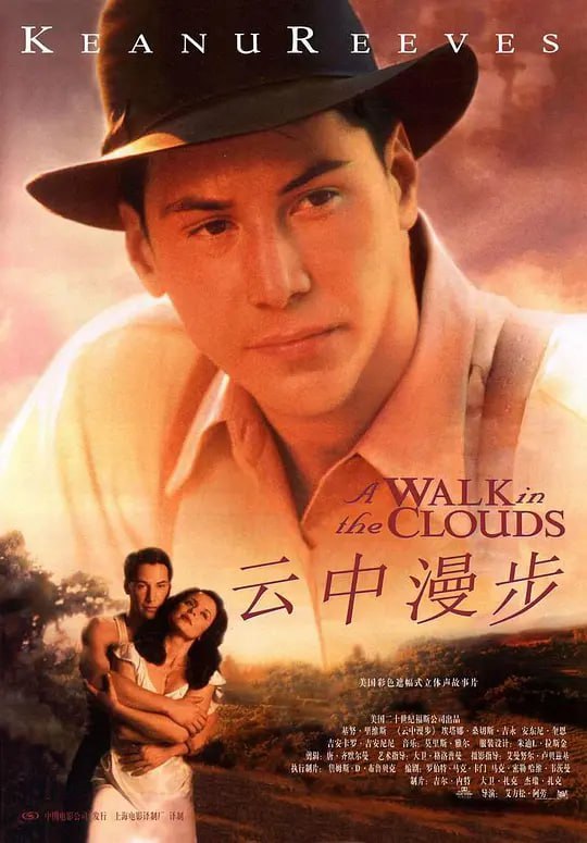 名称：云中漫步 A Walk in the Clouds (1995)描述：二战结束后，思乡心切的大批美军士兵踏上旧金山港即投进久候的亲人的怀抱，但保罗•萨顿(基努•里维斯)久等仍不见其妻子的踪影，夕阳西沉时，他拖着孤单落寞的身躯走回家中，发现妻子早已改变，她的眼里只剩金钱不再有他