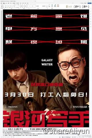 名称：银河写手 (2023) 4K 60FPS 高帧高码率 【喜剧】描述：一个不听任何修改意见的编剧（宋木子 饰），一个什么修改意见都听的编剧（合文俊 饰），一个自大，一个胆大，组成银河系最强（ruo）乙方，向顶级甲方公司发起才华挑战